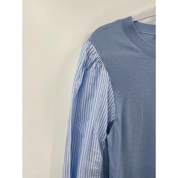 Veronica Beard Adler Mixed Media Merino Wool Long Sleeve Striped Crew Sweater L - Picture 3 of 7